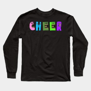 Cute Cheer Motivational Dancing Text Illustrated Letters, Blue, Green, Pink for all people, who enjoy Creativity and are on the way to change their life. Are you cheering for Change? To inspire yourself and make an Impact. Long Sleeve T-Shirt